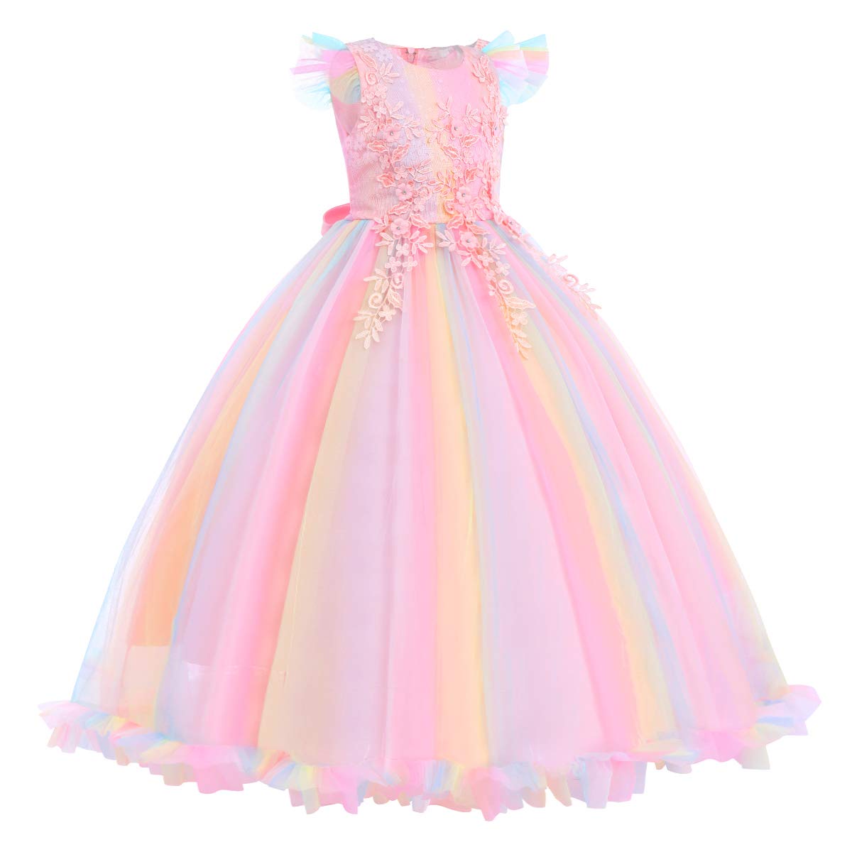 Blumensmädchenkleid Prinzessin Festliches Kinder Mädchen Blumenspitze Kleid Festzug Kleider Hochzeit Ballkleid Brautjungfern Kleidung Tüll Cocktailkleid Elegant Langes Abendkleid Kommunion PartyKleid