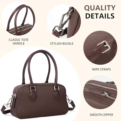 Bolso de cuero genuino para mujer, satchel pequeño con asa miniatura 5