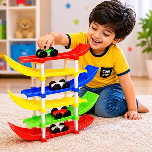 Image of 6 Level Car Racer Ramp Track Toy for Kids | Car Ramp Track Toy | 6 Colorful Ramp & 4 Mini Cars |