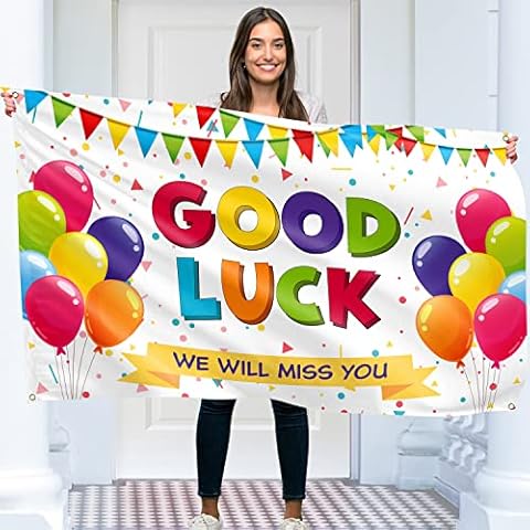 Good Luck Banner (We Will Miss You) - 5ft x 3ft with 4 brass holes - Vivid Digital Print - 110Den Thick polyester - Double Seam Cover