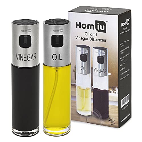 Botellas de spray de acero inoxidable para aceite y vinagre para cocinar y aderezar ensaladas de Homiu Cover