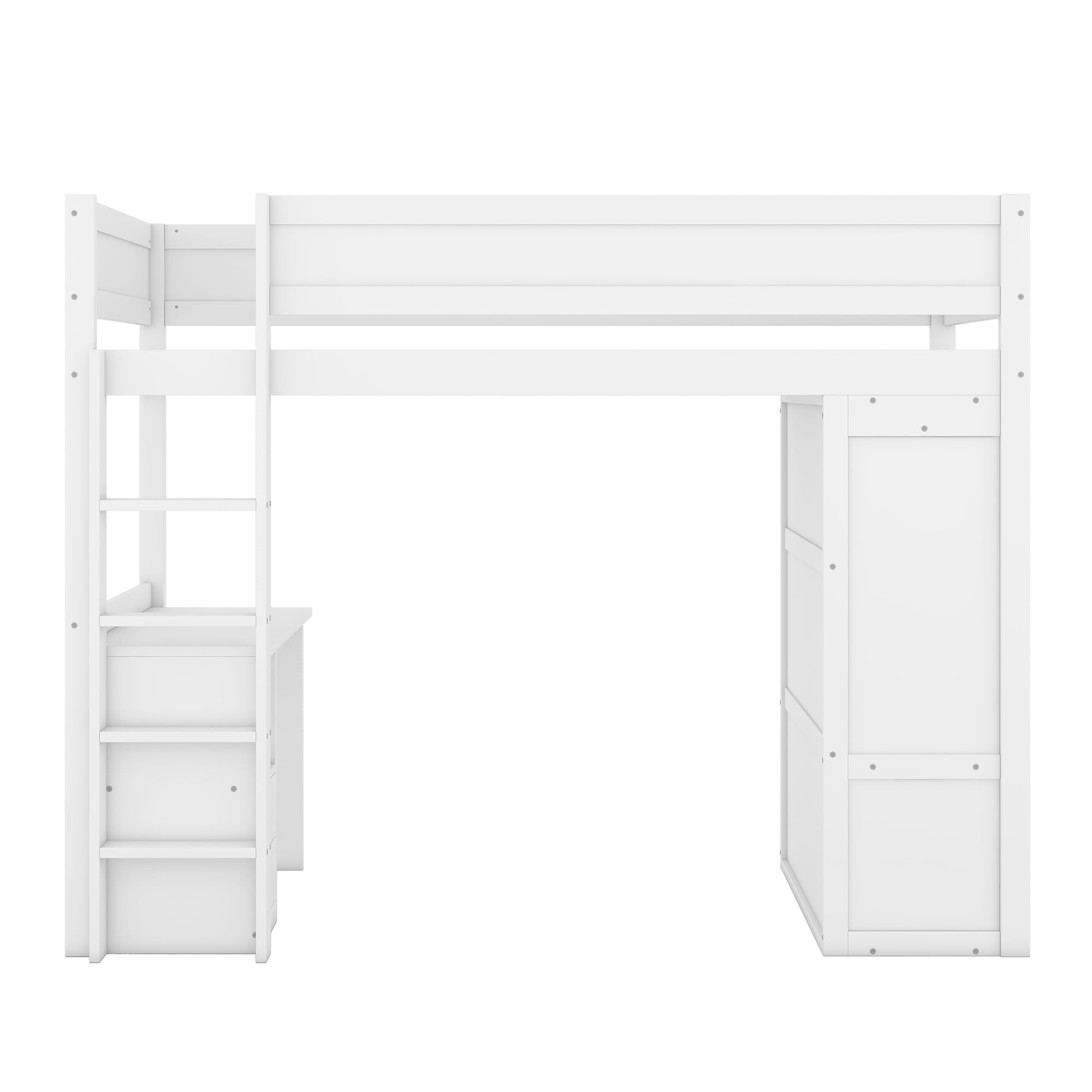 Moimhear Cama alta de 90x200cm, cama infantil versátil, equipada con armario, escritorio y cajones (Blanco)