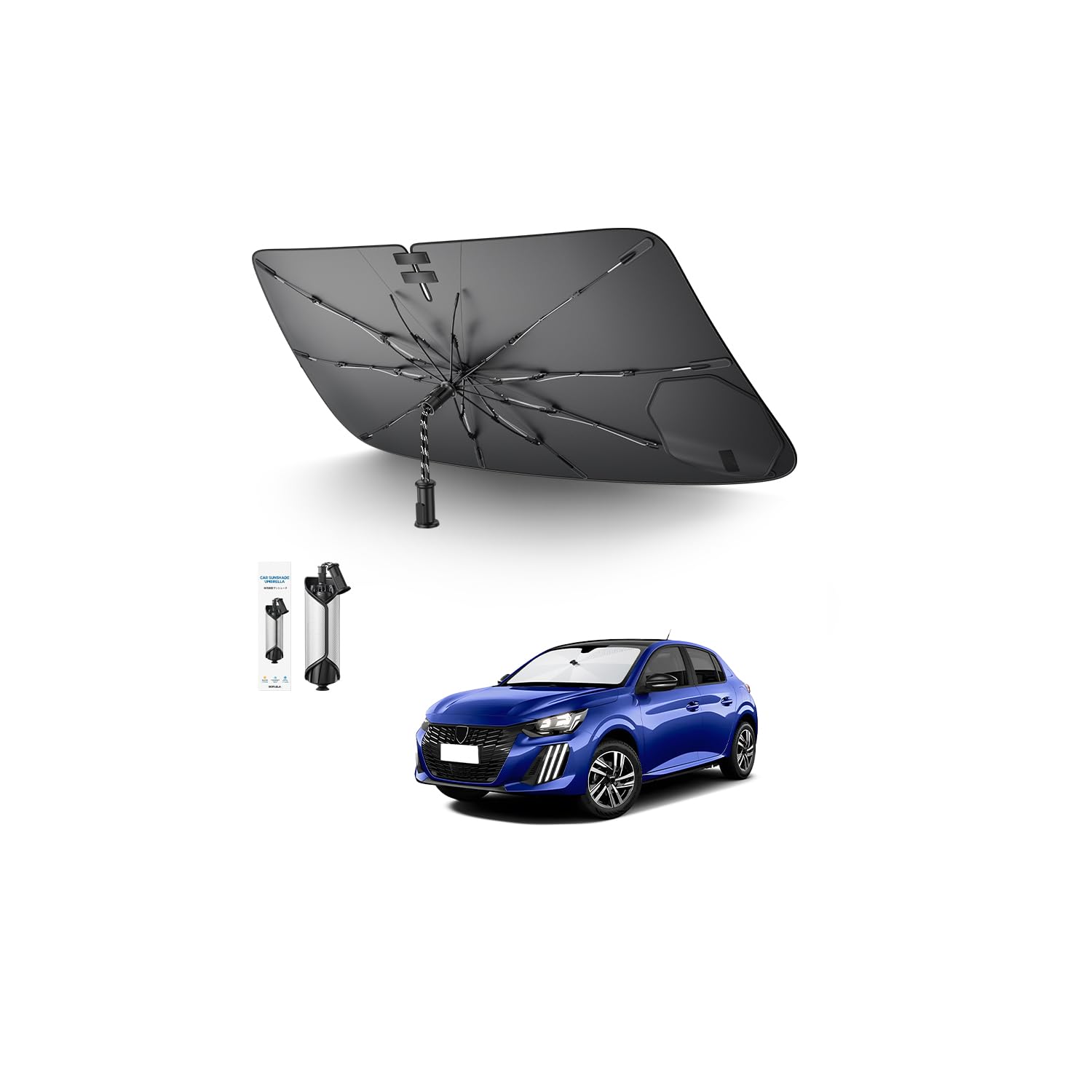 SKTU Parasole Parabrezza per Peugeot 208/e-208 2019-2025 2026 Cordino Design Pieghevole Parasole Protezione UV Protezione per Peugeot 208 Accessori Scheletro in fibra di carbonio