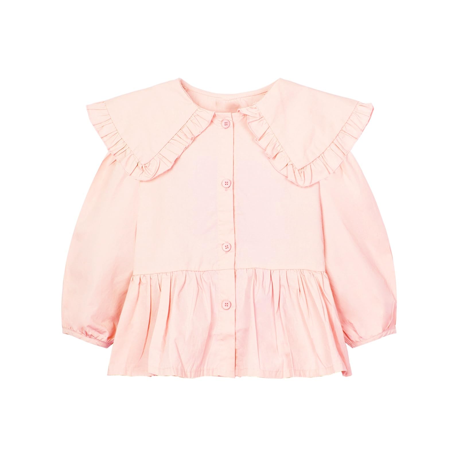 Mud Kingdom Blusa de manga larga abombada con cuello Peter Pan para niñas, de algodón liso, con botones, para otoño
