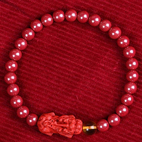 Pulsera De La Riqueza Cinnabar Bangle Feng Shui Pulsera Para Las Mujeres Cinabar Beads Pixiu Pi Yao Pulsera Buddha Beads Pulsera Elástica Atraer Dinero Fuerte Talisman Amuleto,Púrpura,6MM Cover