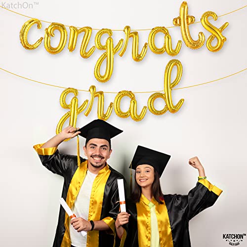 Image of Graduation Decorations 2026 | Gold Congrats Grad Balloons Banner - Script, 16 Inch | Congrats Grad Balloon for Graduation | Graduation Balloons for Congrats Grad Decorations, KatchOn