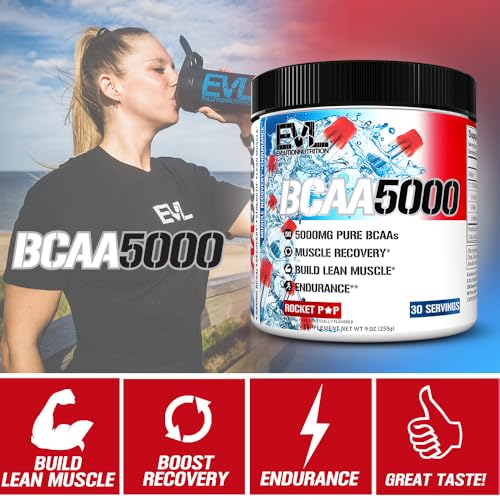 EVL BCAAs Amino Acids Powder - BCAA Powder Post Workout Recovery Drink and Stim Free Pre Workout Energy Drink Powder - 5g Branched Chain Amino Acids Supplement for Men - Rocket Pop - Image 5