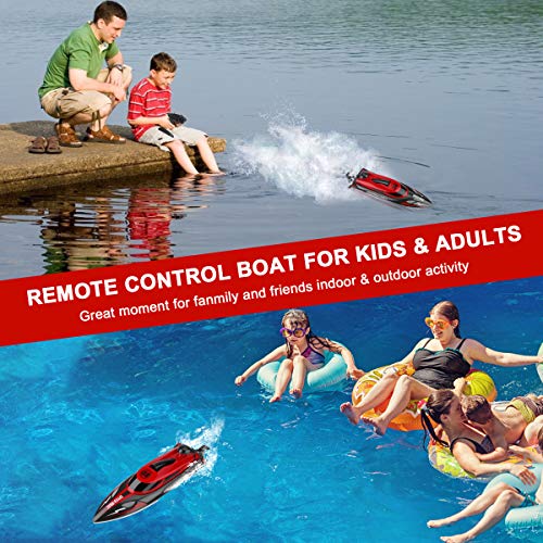 Innovateking HJ808 RC Boat Remote Control Boat RC Racing Boat 2.4Ghz High Speed Boat for Waters and Lakes Adult Children Kids Gift Present Red 2 Batteries Version