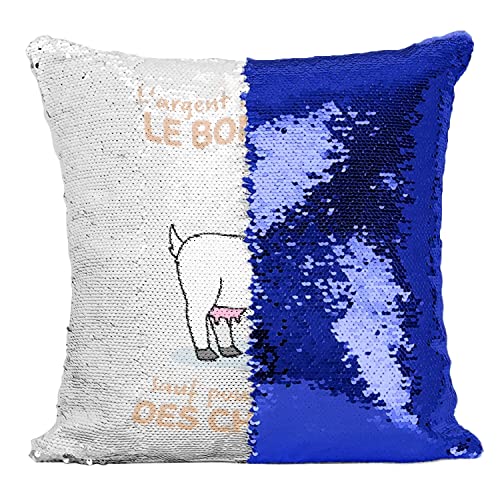 Coussin paillettes bleu chèvre housse sequin mignon avec message texte - 2