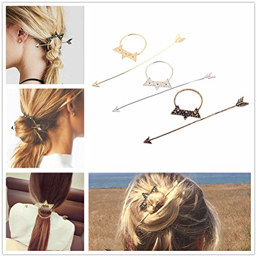 BOHO Antique Retro Metal Long Arrow Round Hoop Set Pierced Barrette Hair Fork Stick Slide Tuck Comb Clip Shawl Scarf Pin Brooch Hairpin Styling Ponytail Holder Bun Maker Tool Accessories GIFT