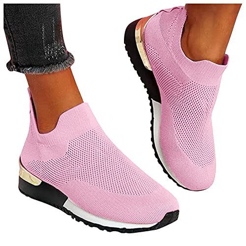 Laufschuhe Damen Weiß Rosa 2022 Fashion Womens Trainer Damen Turnschuhe Komfortabel Atmungsaktive Damen Walking Wohnung Wohnung Sommer Strand Für Haus Home Drinnen Und Ausgehen