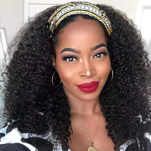 Image of XSY Headband Wig Human Hair for Black Women Kinky Curly Headband Half Wigs Glueless Brazilian Hair 150% Density Natural Colour 24 Inch