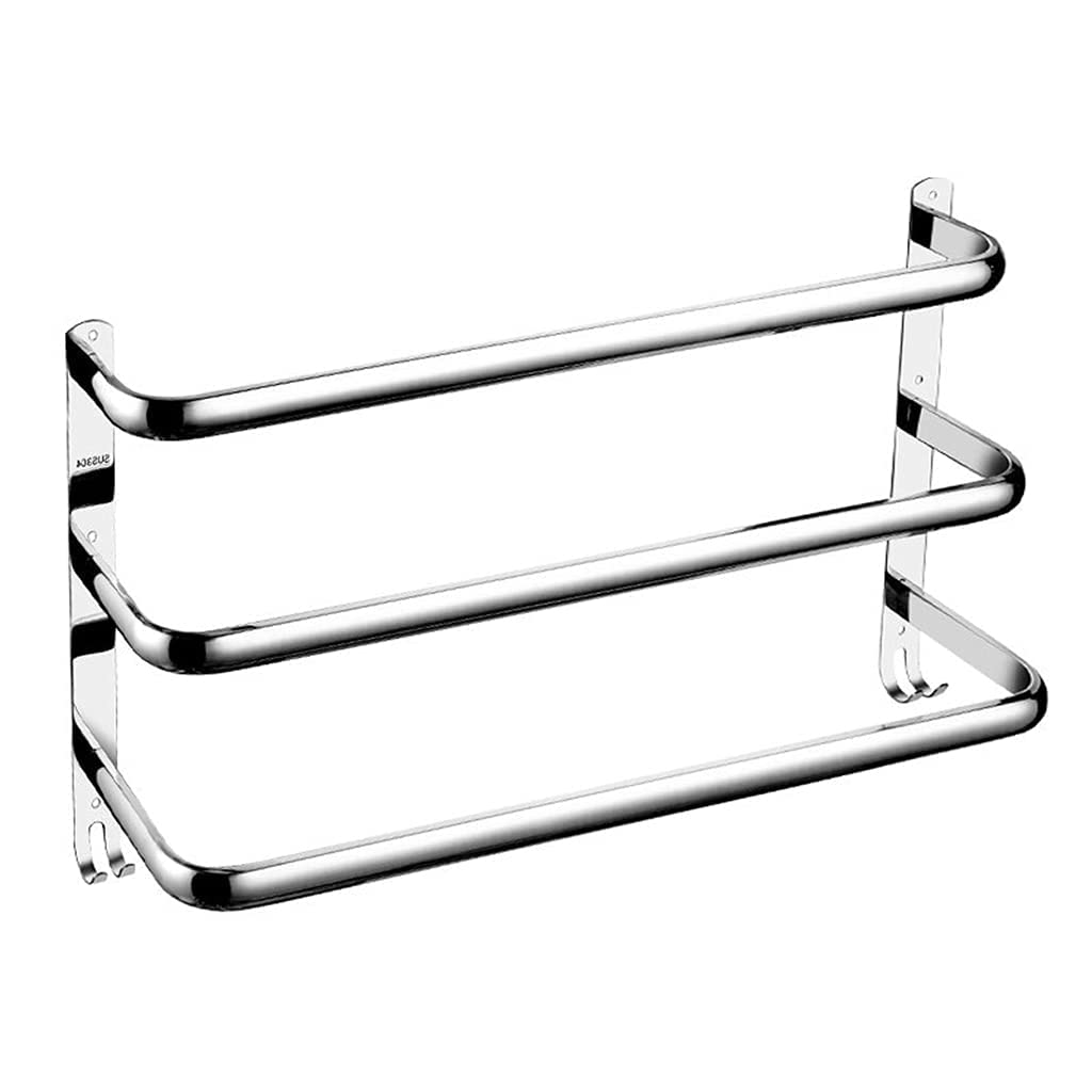 Multi-layer towel rack 40CM-60CM,SUS 304 Stainless Steel Bathroom Towel Rail with Hooks Wall Mounted Towel Holder Towel Bar Rail 3 bars 50cm