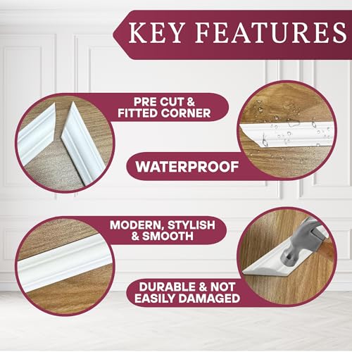 Image of WPC Charcoal Wall Moulding Set of 2 Frames | Self Adhesive Peel & Stick Waterproof Wall Trim Panels | 5x2 Ft & 2x2 Ft Decorative Frames for Interior Decor, White (Pack of 2)