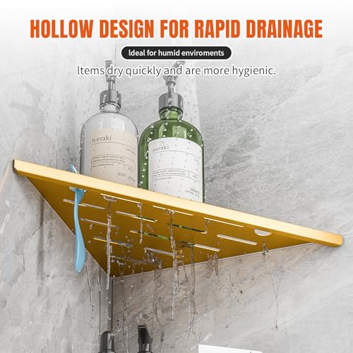 HBXS Shower Corner Shelf with Razor Hole,Modern Style Shower Caddy, Sturdy 304 Stainless Steel Shower Organizer,No Drilling Bathroom Corner Shelf for Tile Wall Gold 2 Pack-10 by HBXS - Used condition - Image 4