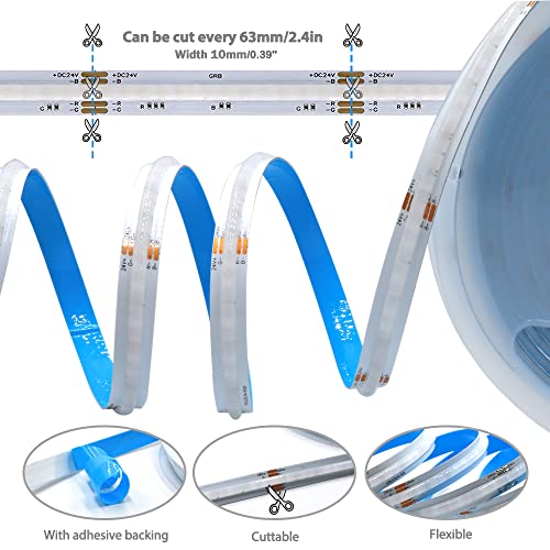 Lam(Ms)Pen Cob Led Strip Light Kit, Dimmable Led Tape Light Rgb 6.56Ft 576Leds/M, 24V Music Sync Flexible Light Strip App And Remote Control For Bedroom, Hotel, Bar, Party, Diy Lighting #TOP4