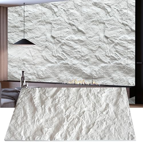 KASARO 3D Faux Stone Wall Panels, 4 PCS PU Wainscoting Panel - Cement Texture Thicker Design for Interior Wall Decor, Home & Office Accent Wall, Easy Install, 43.3' x 23.6' (White)