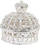 VI N VI Joyero de plata con diamantes de imitación y corona real, caja de baratijas, hermosa figura coleccionable y expositor de joyas decorativo, soporte y organizador
