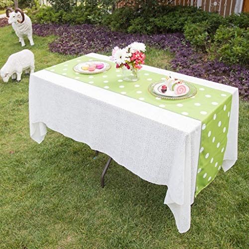 Poise3Ehome 14X108 Outdoor/Indoor Table Runner Waterproof Spillproof Rustic For Dining, Party, Farmhouse, Spring, Summer, Green Dot #TOP2