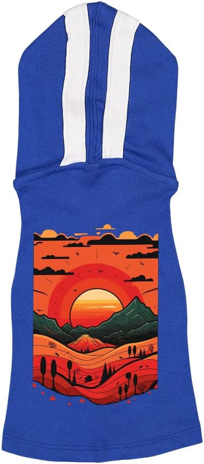 Landscape Art Dog Shirt with Hoodie - Sunset Dog Hoodie - Print Dog Clothing - Royal White, XL