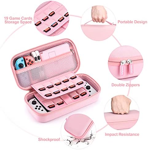 Switch OLED Accessories Bundle- innoAura 18 in 1 Switch Bundle with NS Switch Case, Switch Game Case, NS Switch OLED Screen Protector, Switch Stand, Switch Thumb Grips (Pink)