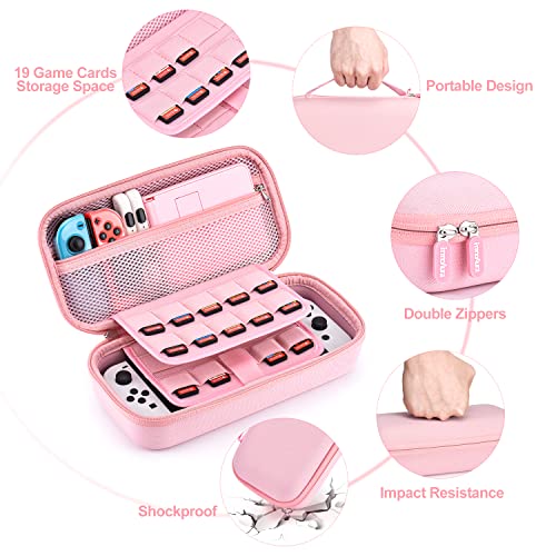 Innoaura Switch Oled Accessories Bundle 18 In 1 Switch Bundle With Switch Case, Switch Game Case, Switch Oled Screen Protector, Switch Stand, Switch Thumb Grips (Pink) #TOP4