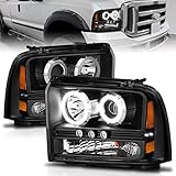 AmeriLite for 2005-2007 Ford F250 F350 F450 Superduty Xtreme LED Halo Rim Black Projector Headlight...