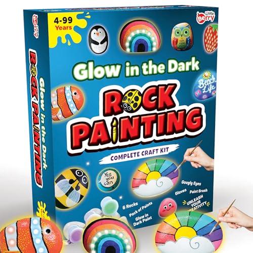 Image of Little Berry Rock Painting Kit - Glow in the Dark Art & Craft Activity Set for Girls & Boys | DIY Art & Craft Kits & Supplies | Includes 6 Reusable Rocks | Gift for Kids Age 4-12 Years - Activity Kit