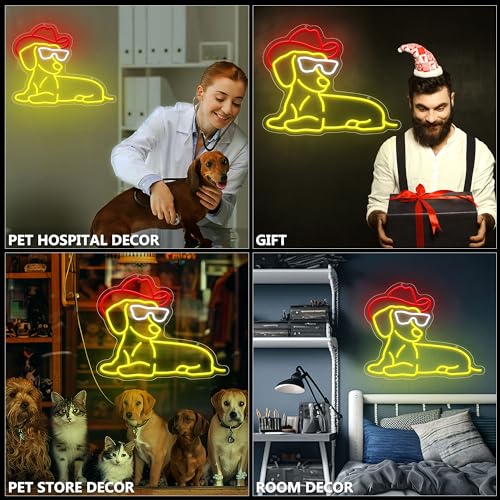 Image of Dachshund Neon Signs for Wall Decor, Dimmable Cute Dog Neon Sign with Cowboy Hat Led Signs for Bedroom Home Party Pet Shop Decor, Birthday Christmas Gifts for Friends Kids Dog Lovers