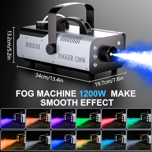 1200W Fog Machine with RGB 6LEDs Lighting Smoke Haze Generator Stage Effect Equipment for Play Theater Professional Stage Home Entertainment Halloween Party DJ Nightclub Wedding - Thumbnail 2