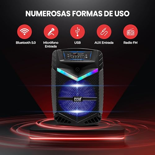 Pyle Sistema de Altavoces, PA, 1200W, Bluetooth, portatil, Recargable, Exteriores, subwoofer de 15”, Tweeter de 1”, función de grabación, micrófono, Luces de Fiesta, Radio USB/SD, Color Negro - imagen 3