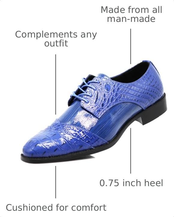 Image of STW Men's Alligator Crocodile Print Oxfords Fashion Lace Up Dress Shoes