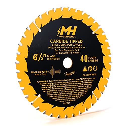 Motorhead 6-1/2-Inch 40-Tooth Precision Fine-Finish Tungsten Carbide Tip Circular Saw Blade, Thin Kerf, Non-Stick, Corrosion-Resistant, 5/8” Arbor, Universal: Corded & Cordless, 40T, Usa-Based Support #TOP1