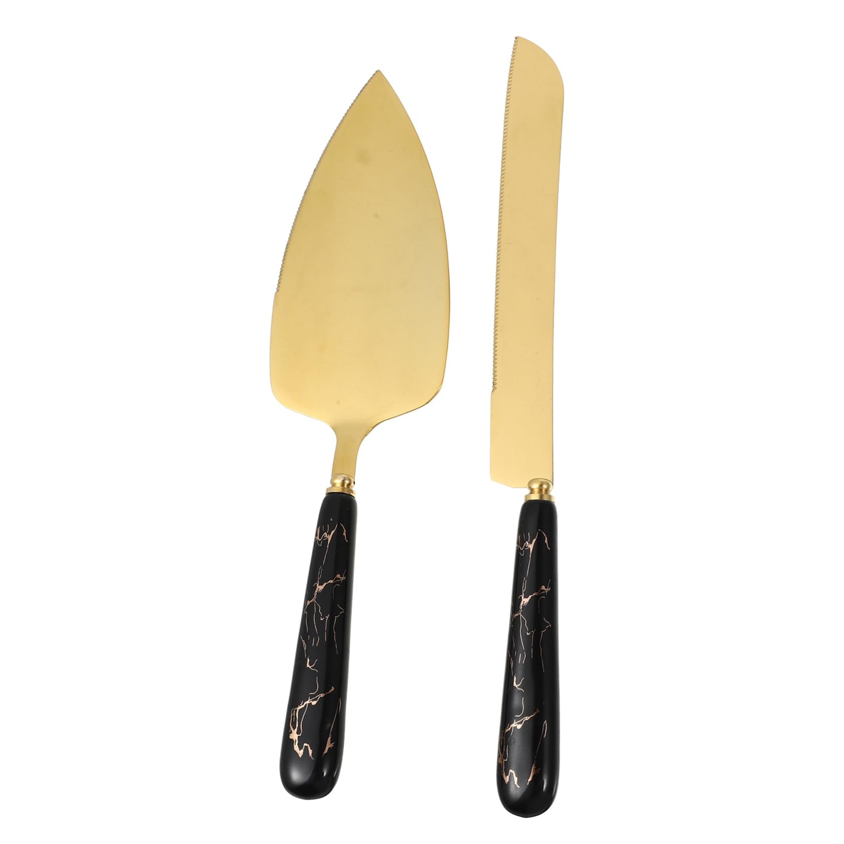 Spatule à Gâteau et Coupe-pizza en Acier Inoxydable 2 Pièces Noir Doré, Ustensiles Cuisine Ergonomiques Antidérapants pour Pâtisserie et Découpe, Ensemble Présent Élégant