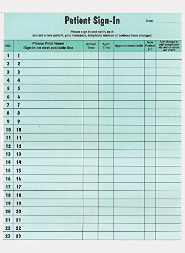 Image of Tabbies Patient Sign-in Label Forms, 250 Sheets, Green, 8.5 x 11 HIPAA Confidential Medical Office Check-in Sheets with Peel-Off Labels, 23 Rows, Daily Patient Log, Made in the USA