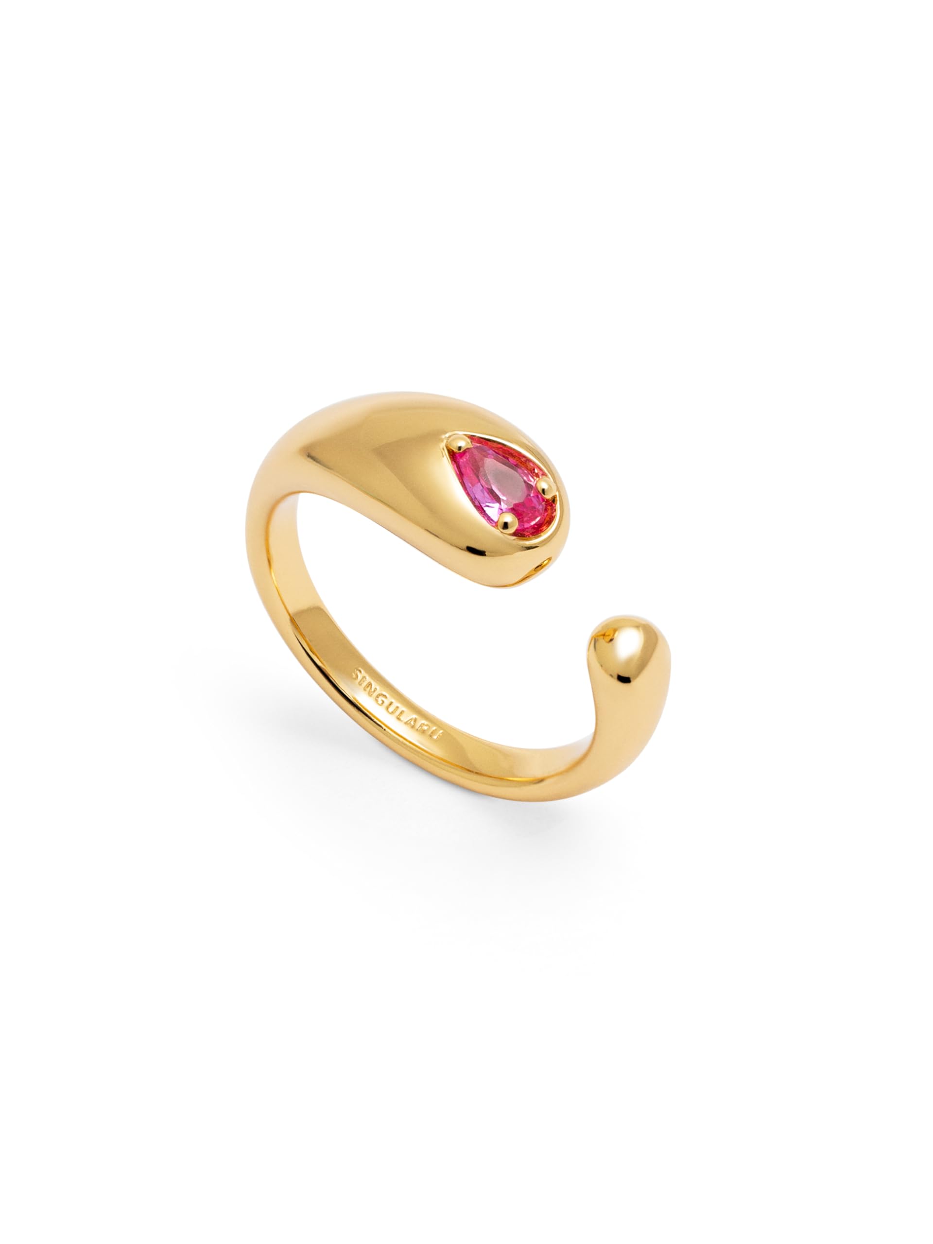 SINGULARU - Anillo Doble Gota Pink o Spark. Latón con Baño en Oro de 18 Kt y Circonita. Joyas Para Mujer.