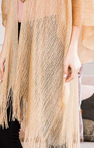 Image of RIAH FASHION Bohemian Sequin Glitter Shawl Wrap Poncho - Kimono Cardigan, Sparkly Metallic Mesh Scarf, Open Knit Crochet