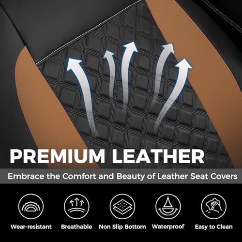 Image of FLORICH Seat Covers, Front Seat Covers 2 PCs, Automotive Seat Cover for Cars, Luxury Leather Universal Seat Cover Accessories Fit for Most Cars SUV Truck Sedans(Brown)