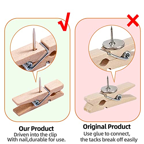 Zyfoffice 50 Pcs Wood Color Push Pin With Wooden Clips Durable Wooden Push Pins Decorative Pushpins Tacks Thumbtacks Decorative Paper Clips For Board Accessories Crafts Art Photo Offices Supplies #TOP2