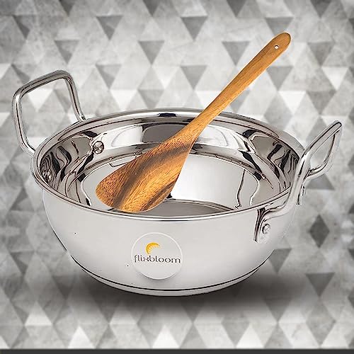 Image of Perfect Stainless Steel Induction Base Cookware Set Kadai for Kitchen Perfect Cooking with Spatula (Ladle) (SS Kadhai, 3.5 Litre)