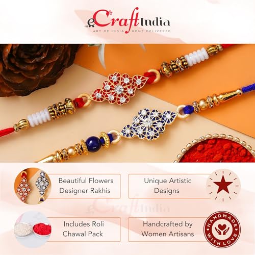 Image of eCraftIndia Set of 2 Multicolor Religious Om Symbol and Peacock Designer Rakhis with Roli Chawal Pack and Best Bro Ever Fridge Magnet - Rakhi for Brother
