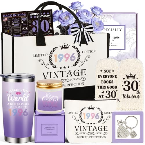 30th Birthday Gifts for Women Vintage 1996 Happy 30th Birthday Gifts Basket for Women Unique Gift Ideas for 30 Year Old Female Sister Friend Coworker BDay Gift Turning 30 Year Old Purple