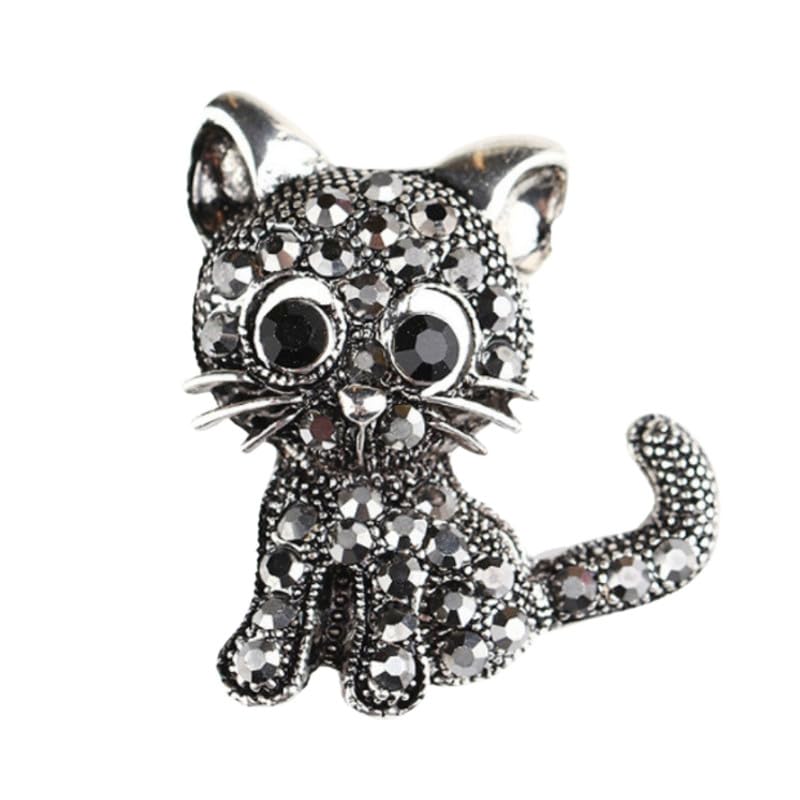 ftk Black Kitten Shaped Thin Zircon Shiny Pin Brooch Anti Exposure Clothing Accessory-picture-10