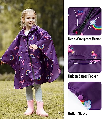 Image of SaphiRose Lightweight Kids Rain Poncho Waterproof Jacket Zipper Up Rain Coat