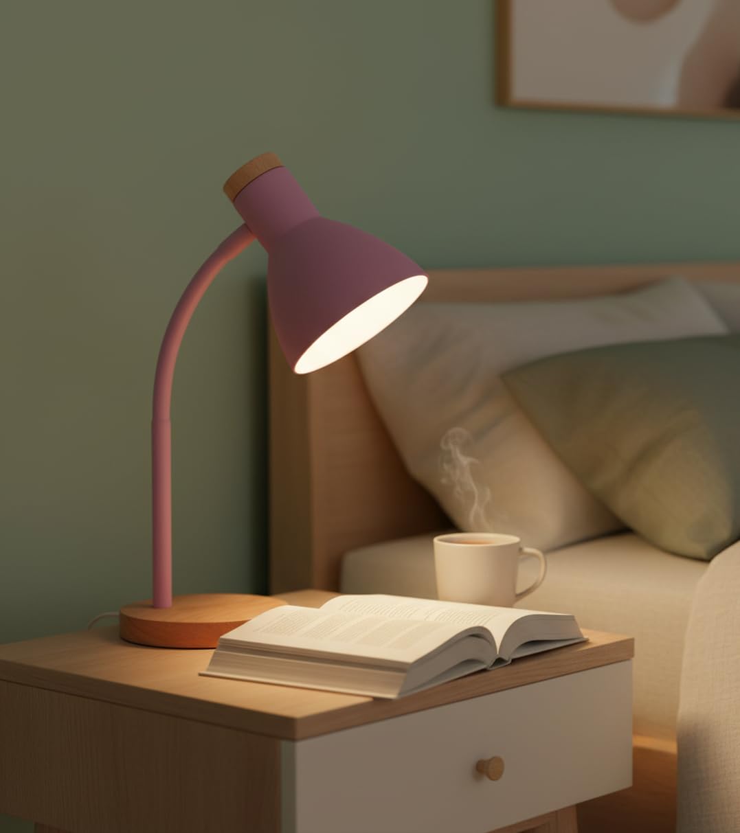 BEL AIR HOME - Lampada Flexo ARGOS E-27 - Legno Nero | Illuminazione Studio, Lavoro, Lettura | Braccio Flessibile | Perfetta per Studenti, Professionisti (LAMPADINA NON INCLUSA) (ROSA)