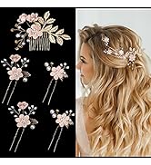 5 Pieces Wedding Flower Hair Pins for Women Hair Accessories Gold Rhinestone Hair Clips Pearl Sid...