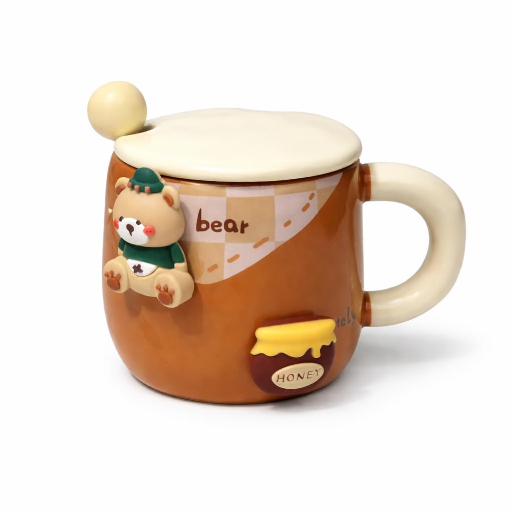 Vasukie Magnetic Bear Coffee Mug with Lid & Spoon, Mugs for Coffee, Rakhi for Brother, Birthday Gift, Ceramic Mug, 3D Magnetic Bear Coffee Mug (WB Bear Mug) discount deal