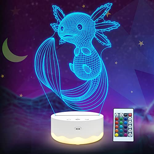 Lightzz Axolotl Nachtlicht, 3D -Illusionslampe mit Fernbedienung + Touch 16...