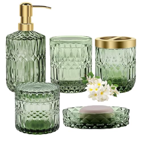 Grünes Seifenspender-Set fürs Badezimmer, 5-teiliges...