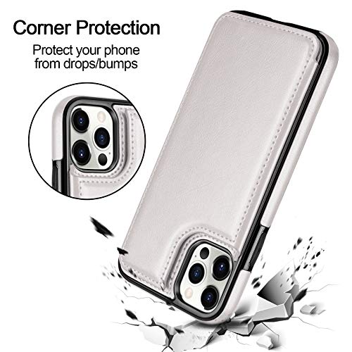 Hiandier Wallet Case Compatible With Iphone 12 Pro Max Case 5G 6.7-Inch Slim Protective With Credit Card Slot Holder Flip Folio Soft Pu Leather Magnetic Closure Cover, White #TOP5